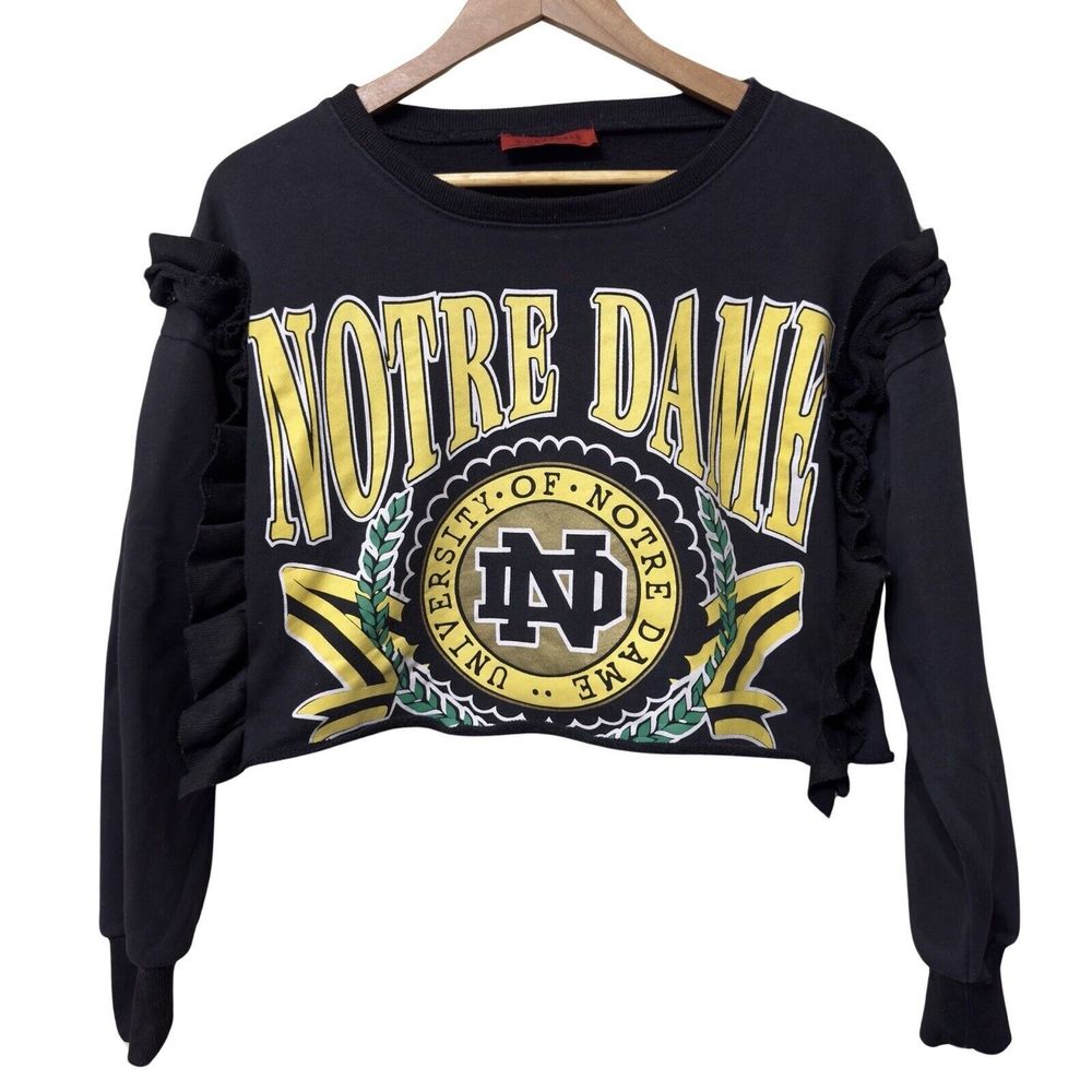 SIGNATURE 8 Womens S/M University of Notre Dame Cropped Sweatshirt Ruffle Sleeve